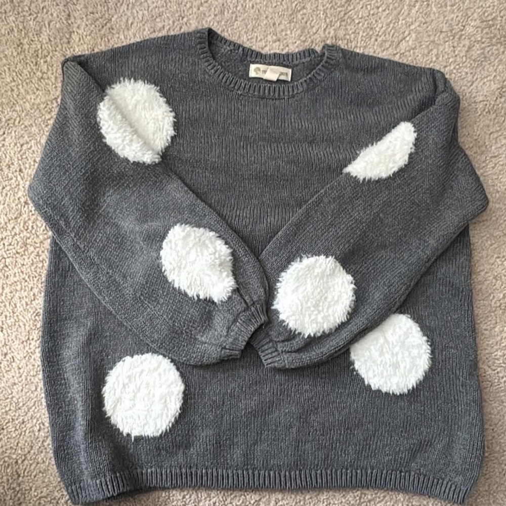 Charming Gray Sweater with White Polka Dots